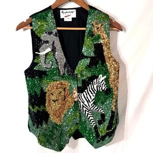Fashion Fantasy Sequin Safari/ Zoo  Vest Size Small Whimsical Grandma Costume